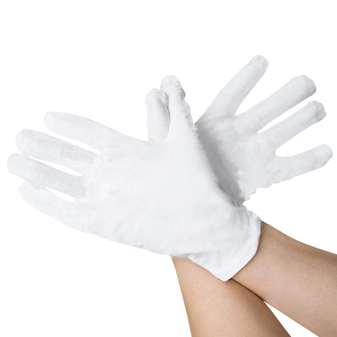 6 Pairs White Gloves - 9 inch White Cotton Gloves for Marching Band Parade,Coin Jewelry Silver Inspection,Cosmetic Moisturizing Hand Spa,Eczema Treatment,Formal Tuxedo Honor Guard Parade Dress Gloves