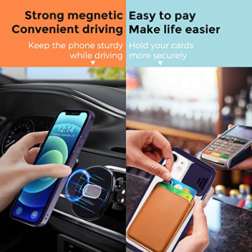 Clear Magnetic Case Compatible with iPhone 12 Mini MagSafe with Camera Cover [Built-in 38 Strong Magnets] [Slide Camera Lens Protector] Shockproof Anti-yellow Case with Soft Silicone Bumper-Blue
