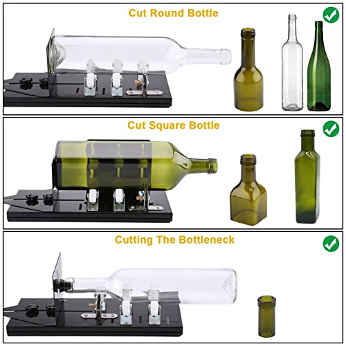 Glass Bottle Cutter, Bottle Cutter Upgraded Version, Round, Square Bottles and Bottlenecks, Suitable for Bottles of Wine, Beer, Whisky, Champagne, Water and Soda(Black)