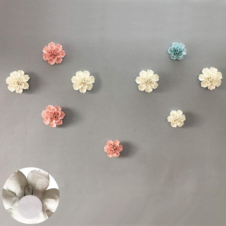 Ceramic Wall Flowers Decor Handmade 3D Wall Art Hanging Sculpture White 3.54