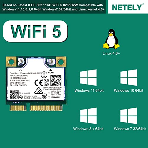 NETELY Wireless-AC 8265HMW 1200Mbps Mini-PCIE Interface