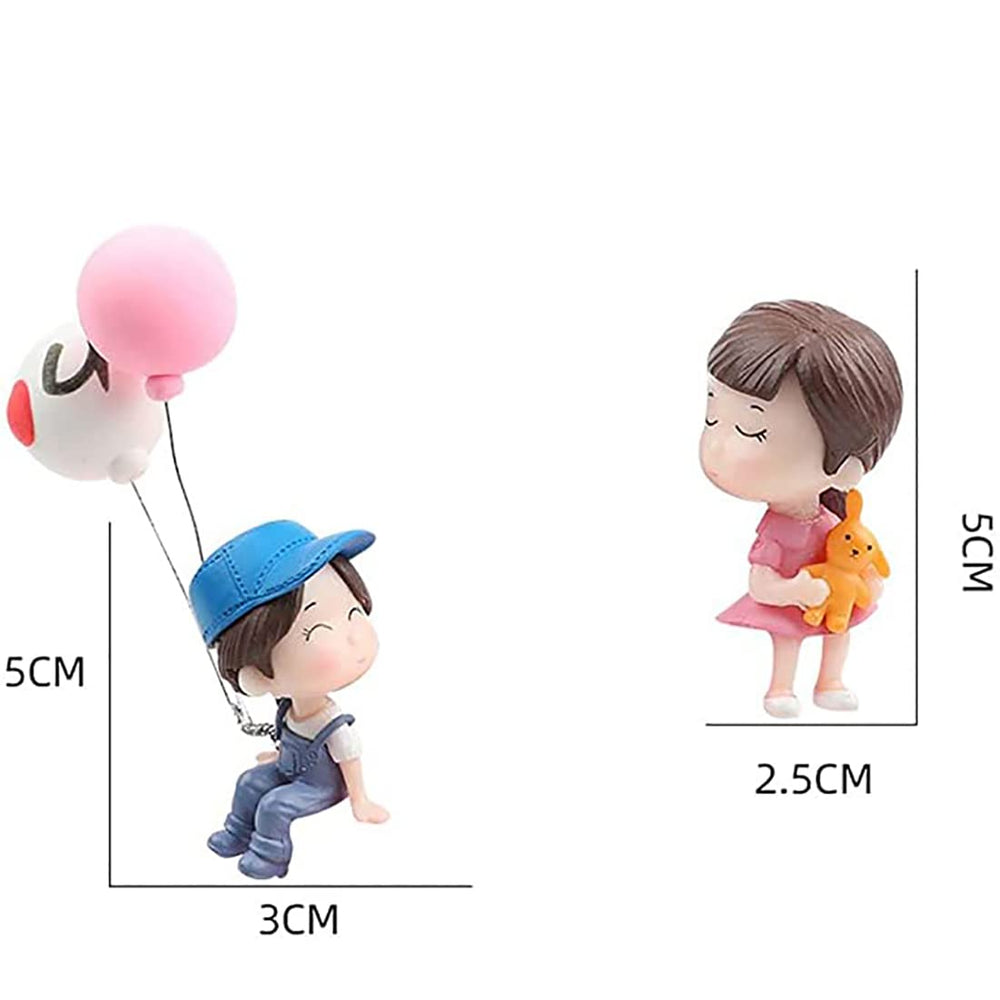 Cute Cartoon Couples Action Figure Figurines Balloon Ornament Car Decoration Auto Interior Dashboard Accessories for Girls Gifts (Blue,no balloons)