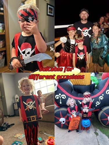 Kids Pirate Costume,Pirate Role Play Dress Up Completed 8pcs Set for Kids 7-8years