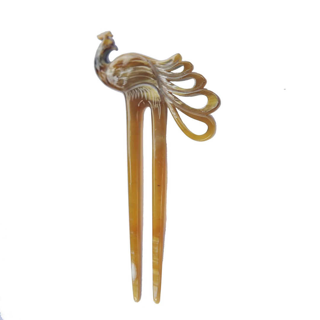 Light Shade Peacock Buffalo Horn Hair Fork, Hair Pin, Hair Pick Accessory Toy Handmade 6.3