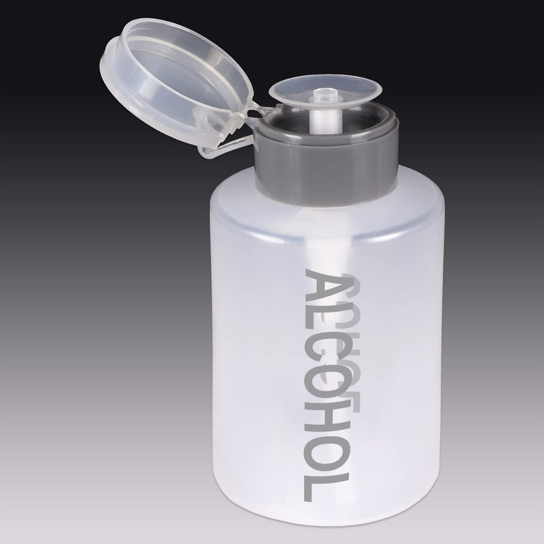 Liquid Push Down Alcohol Dispenser- Clear Bottle- Label
