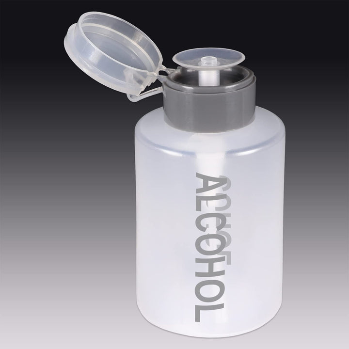 Liquid Push Down Alcohol Dispenser- Clear Bottle- Label
