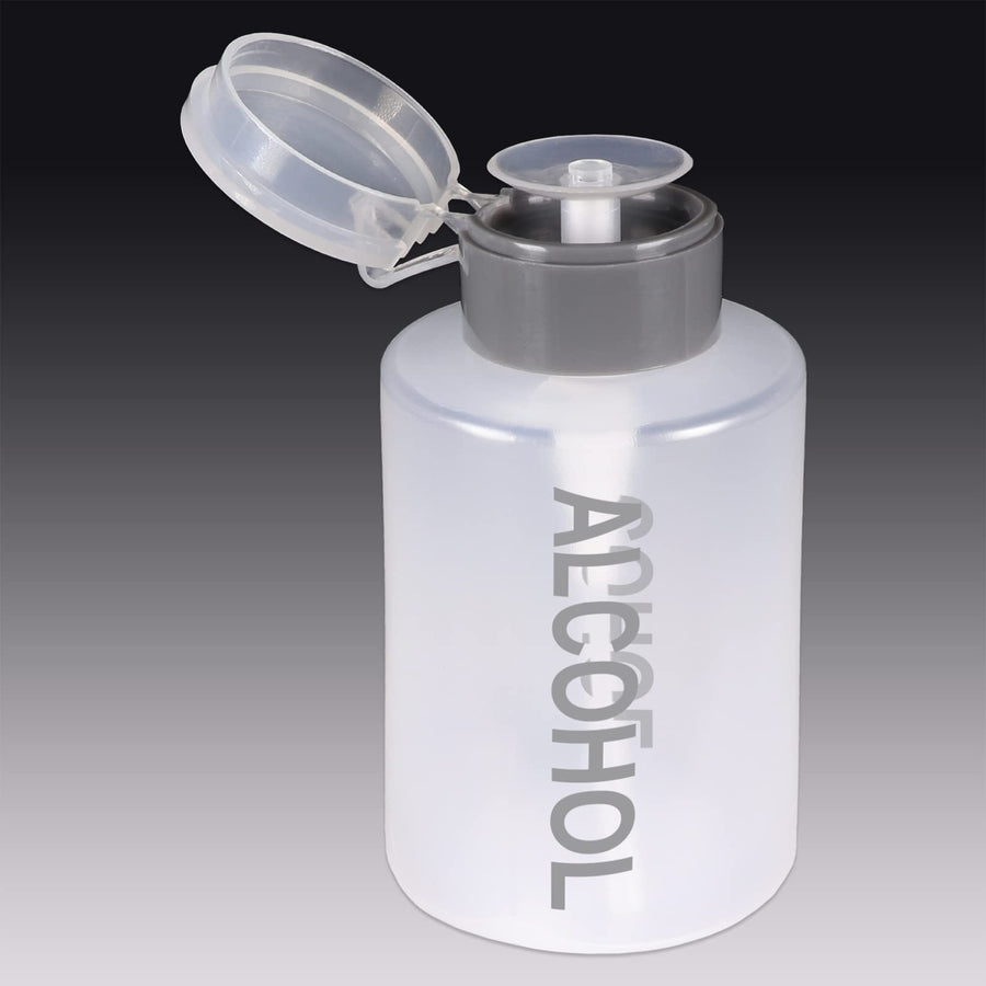 Liquid Push Down Alcohol Dispenser- Clear Bottle- Label