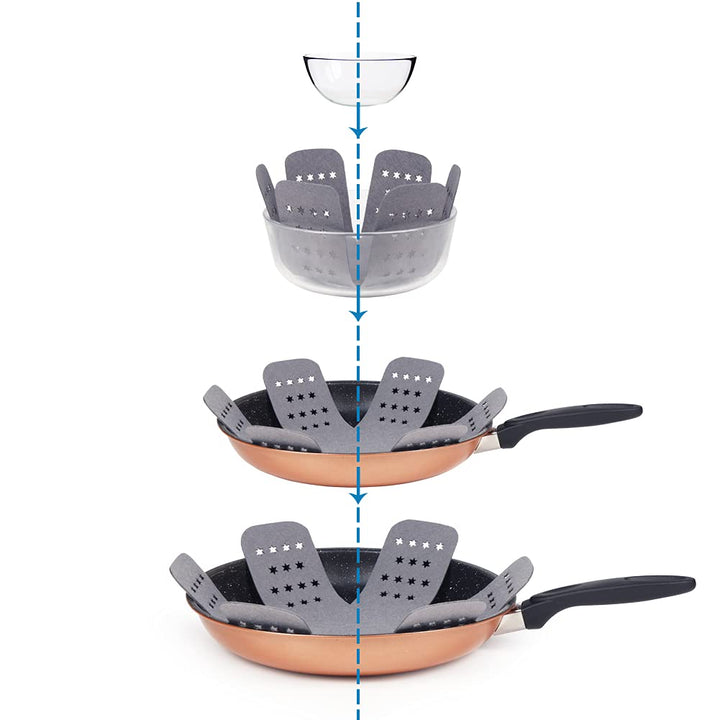 Pan Pot Protectors, Larger &amp; Thicker Pan Protector with Stars, Set of 12 and 3 Different Sizes, Gray Pot Separator Pads for Stacking and Protecting Your Cookware