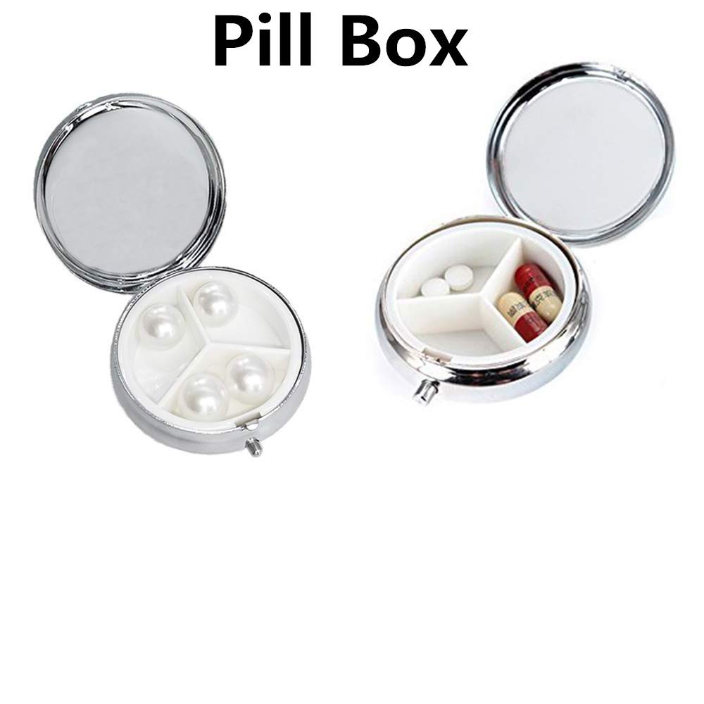 2 Pack of Pill Boxes Medicine Box Round Metal Pill Box for Medicine (Random Pattern)