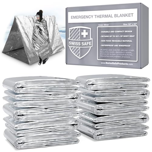10 Pack Mylar Emergency Blankets for Survival - Compact &amp; Insulated for Cold Weather - Designed for NASA, Outdoor, Running, Camping, Survival, First Aid Car Kit - Silver, 10 Pack