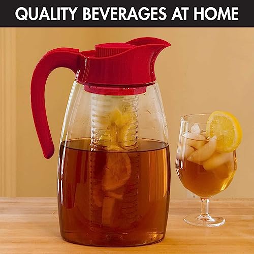 Flavor-It Beverage System, Includes Large Capacity Fruit, Tea Infuser, Chill Core, Dishwasher Safe Pitcher, 2.9-Quart, Red