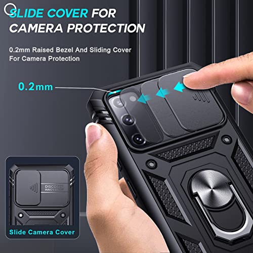 Compatible for Samsung Galaxy S20 FE 5G Case: Galaxy S20 FE Case with Slide Camera Cover + [2 Packs] Tempered Glass Screen Protector, Military-Grade Phone Case with Kickstand, Black [NOT FIT S20]