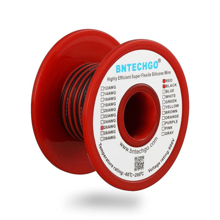 26 Gauge Silicone Wire Spool Red and Black Each 50ft 2 Separate Wires Flexible 26 AWG Stranded Tinned Copper Wire