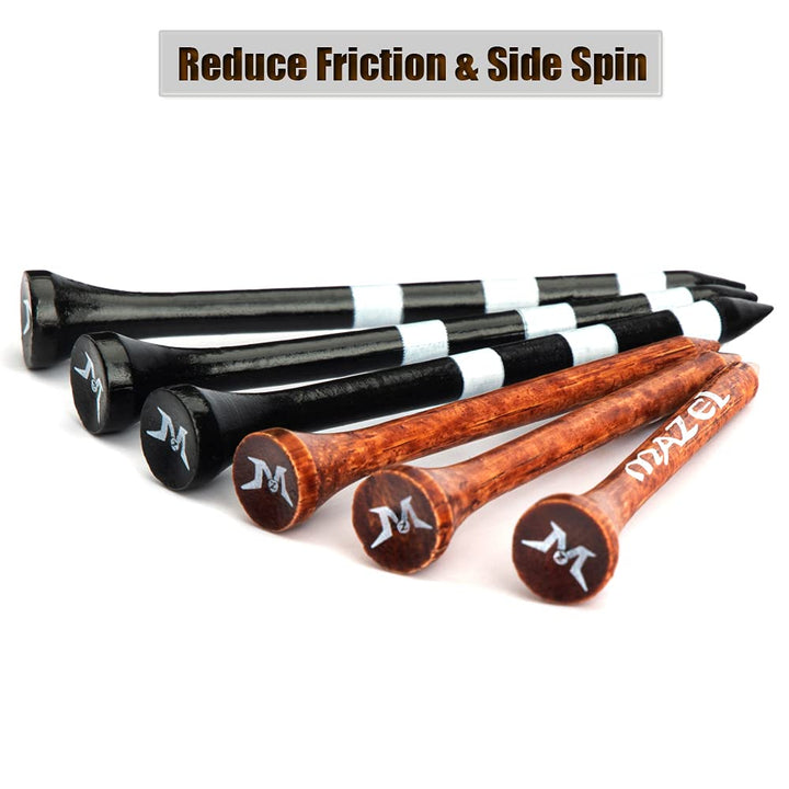Natural Wood/Bamboo Golf Tees 2 3/4 Inch &amp; 3 1/4 Inch,Pack 50 or 120,Reduce Friction &amp; Side Spin,More Stable Golf Tees (50 Pack(25 * 2-3/4+25 * 3-1/4),Black &amp;Brown)