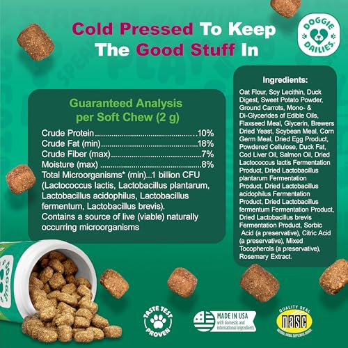 Probiotics for Dogs, Advanced Probiotics with Prebiotics, Promotes Digestive Health, Supports Immune System &amp; Overall Health, Duck Flavor, 225 Chews