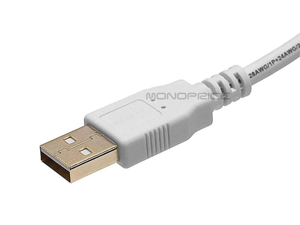 3-Feet USB 2.0 A Male to Mini-B 5pin Male 28/24AWG Cable with Ferrite Core (Gold Plated), White (108633)
