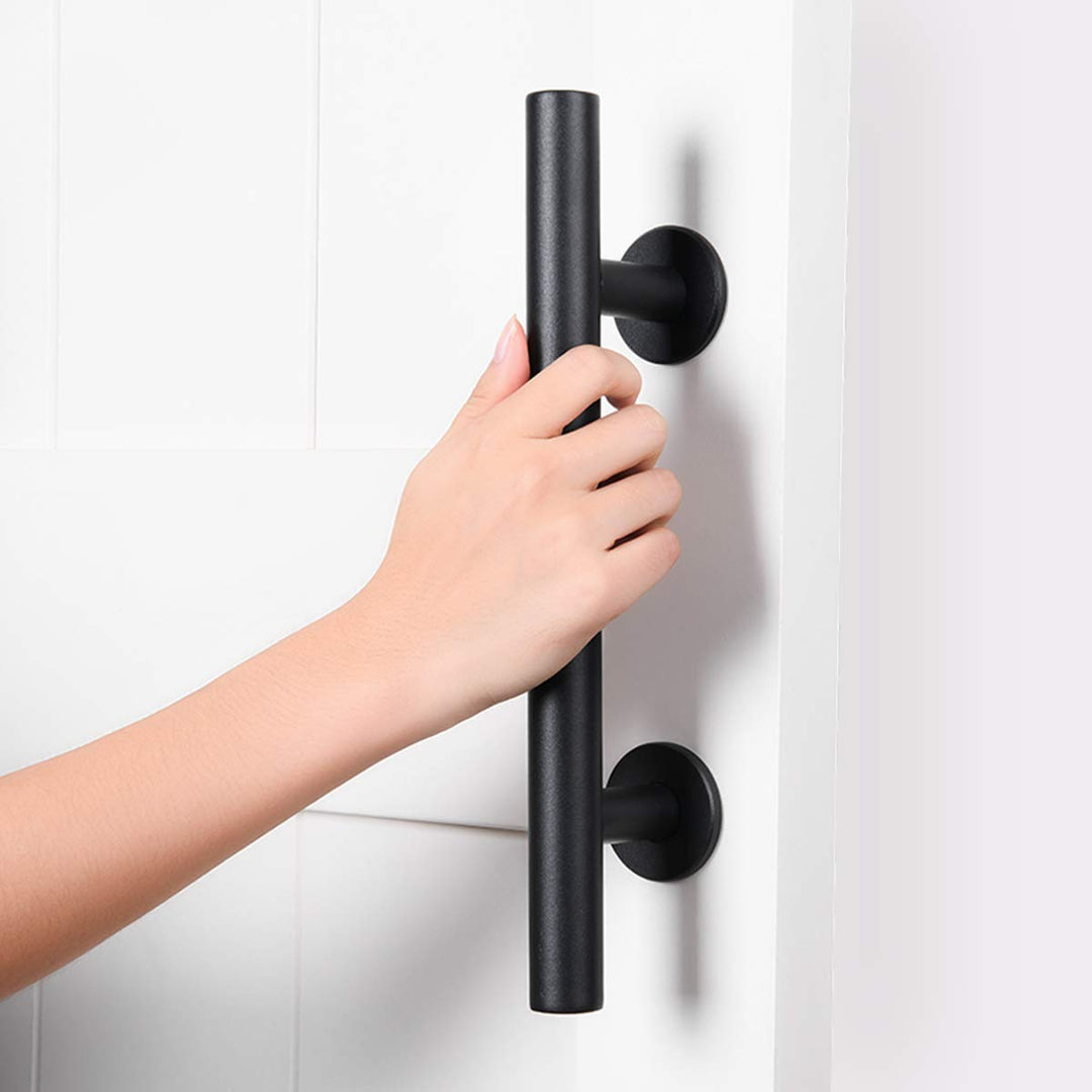 Heavy Duty 12 Pull and Flush Barn Door Handle Set, Large Rustic Two-Side Design, for Gates Garages Sheds Furniture, Solid Steel Material, Round, Black