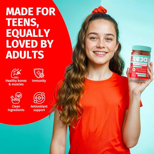 TEJA Immune Support Gummies for Teens with Vitamin D 2000IU, VIT C, Zinc, and Acerola. Low Sugar Supplement, Daily Immunity Multivitamin for Age 12-17 Teenagers to Adults. 30 Gummies