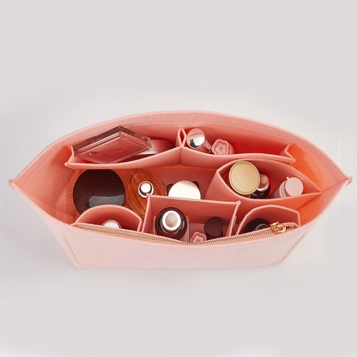 Felt Purse Organizer Base Shaper for Tote Bag, Bag Organizer Insert for Handbags Multiple Pockets Felt Organizer Bag in Bag Shaper with Zipper Pockets Fit LV Neverfull MM Speedy, Pink
