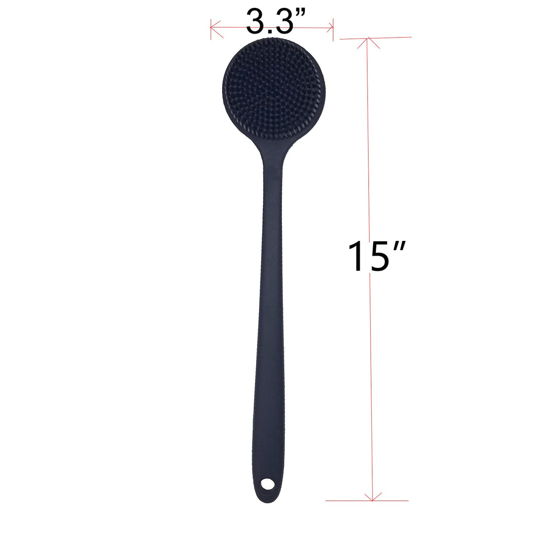 Back Scrubber for Shower Soft Silicone Bath Body Brush with Long Handle, BPA-Free, Hypoallergenic (Black)