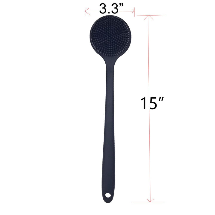 Back Scrubber for Shower Soft Silicone Bath Body Brush with Long Handle, BPA-Free, Hypoallergenic (Black)