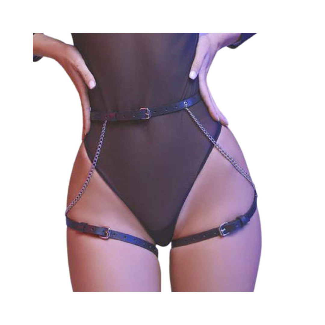 Punk Leather Waist Chain Black Sexy Harness Belt Belly Chains Nightclub Party Prom Rave Leg Thigh Body Chian Jewelry Accessories for Women and Girls