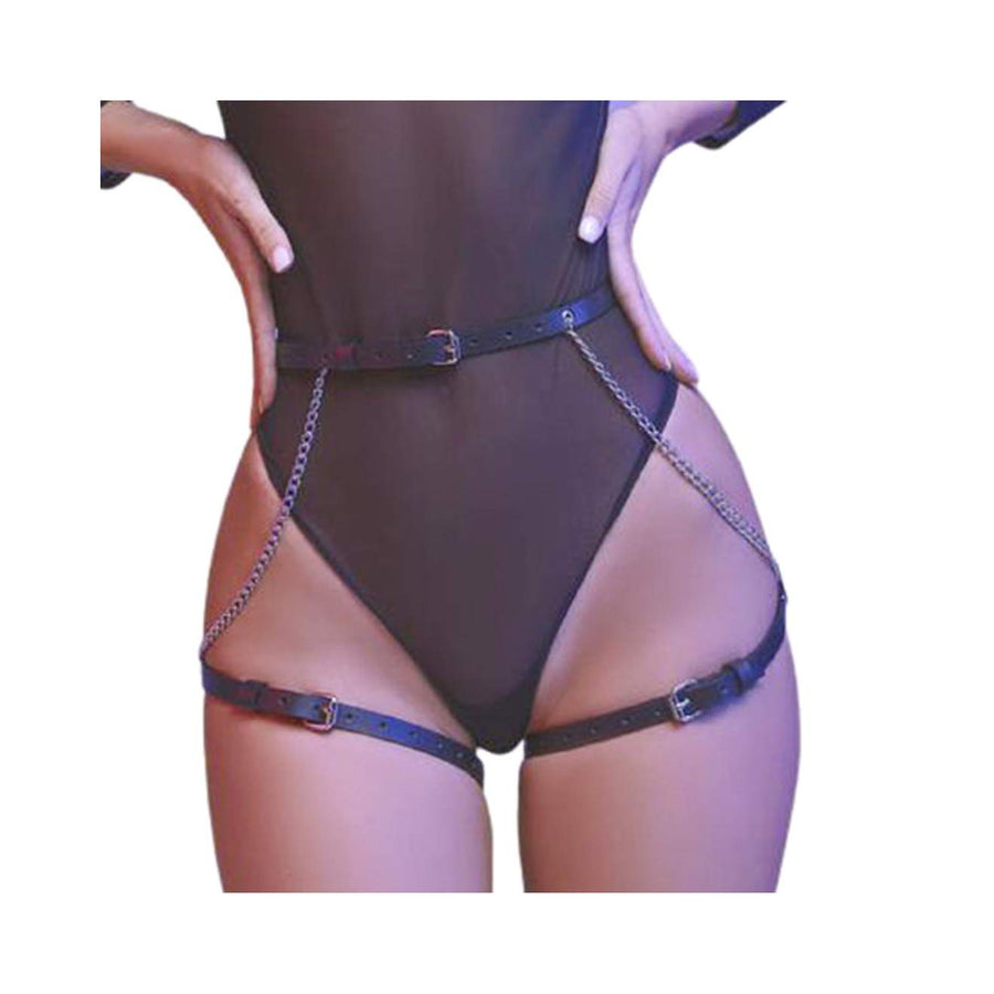 Punk Leather Waist Chain Black Sexy Harness Belt Belly Chains Nightclub Party Prom Rave Leg Thigh Body Chian Jewelry Accessories for Women and Girls
