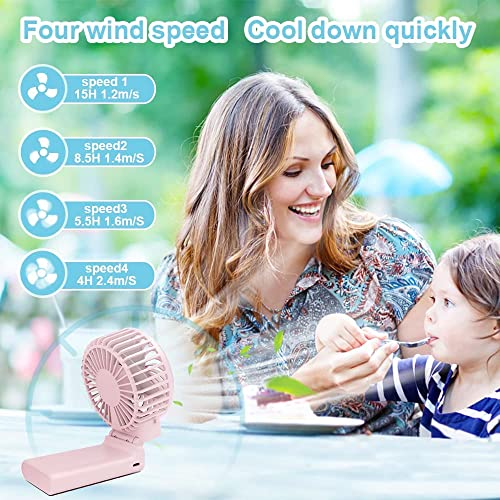 Mini Handheld Fan, Personal Foldable USB Fan with Led Digital Display, Quiet Small Desk Fan with 4 Speed, Rechargeable Battery Operated Portable Handheld Fan for Office Outdoor Sport Home Traveling