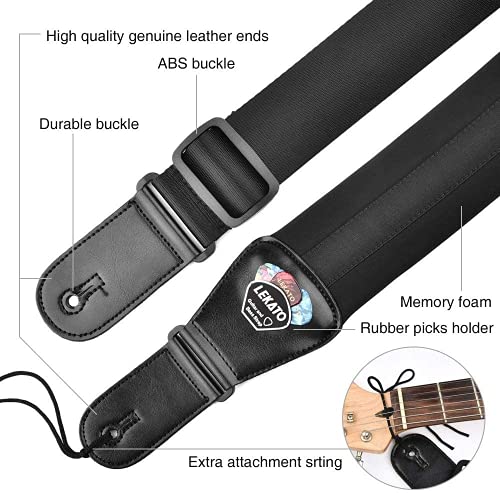 Bass Guitar Strap for Electric Guitar &amp; Bass 3 Wide Guitar Straps Padded Bass Guitar Strap Adjustable Length from 38 to 47 Bass Guitar Straps with Pick Holder 2 Safety Strap Locks &amp; 6 Picks