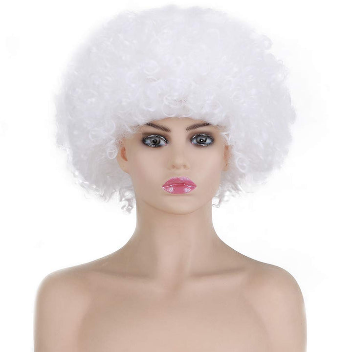 Unisex Short Afro Wig-12 Kinky Curly Synthetic Halloween Party Costume Hippie 70s Disco Cosplay Hair Wigs (white)