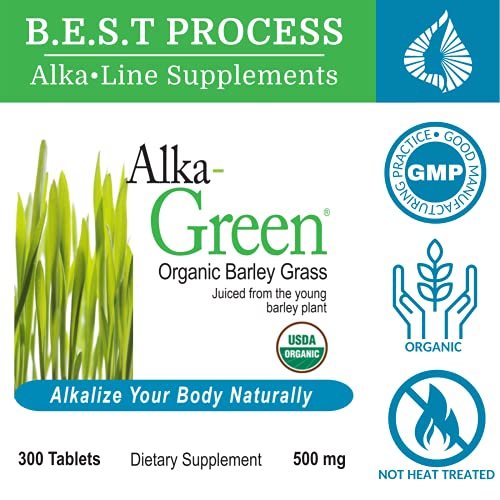 Alka•Green Tablets Best Process Alkaline — Nutrient Dense Organic Barley Grass Supplement — Natural Source of Enzymes &amp; Amino Acids