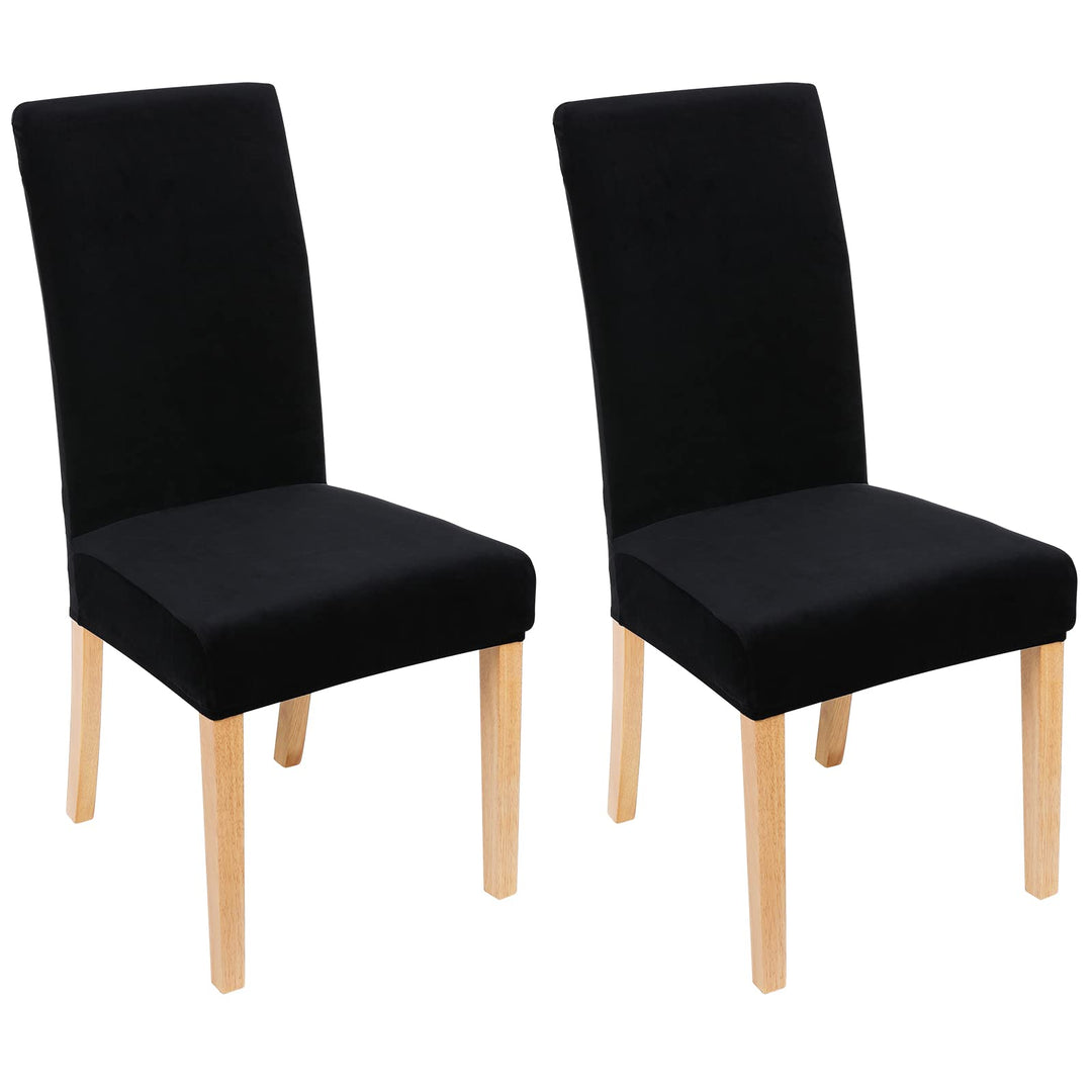 Velvet Stretch Dining Room Chair Covers Set of 2, Soft Removable Washable Chair Slipcovers Kitchen Parsons Chair Protector, Black