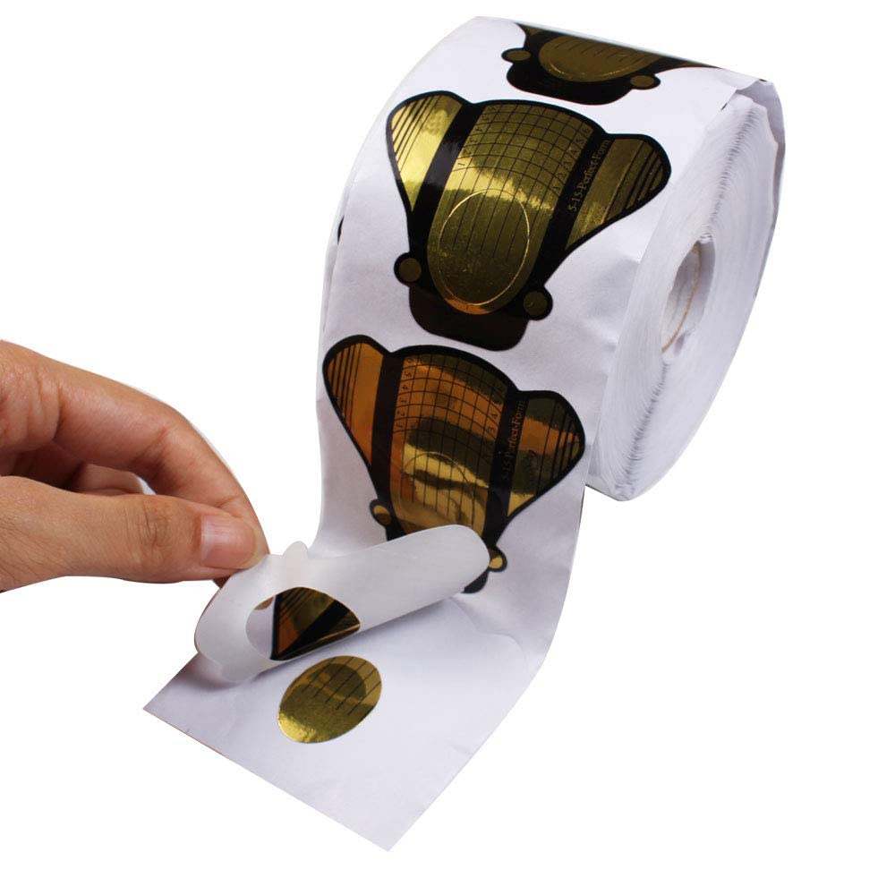 500Pcs/Roll Nail Form, Nail Art Guide Stickers for Acrylic UV Gel Nail Tips Manicure Extension Tool (Gloden)