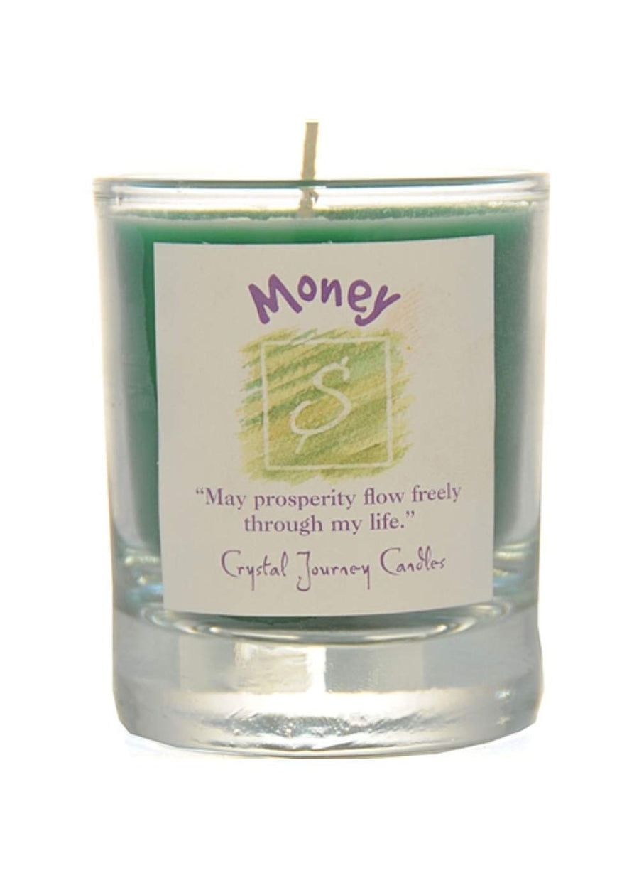 Crystal Journey Herbal Magic Glass Filled Votive Candle - Money
