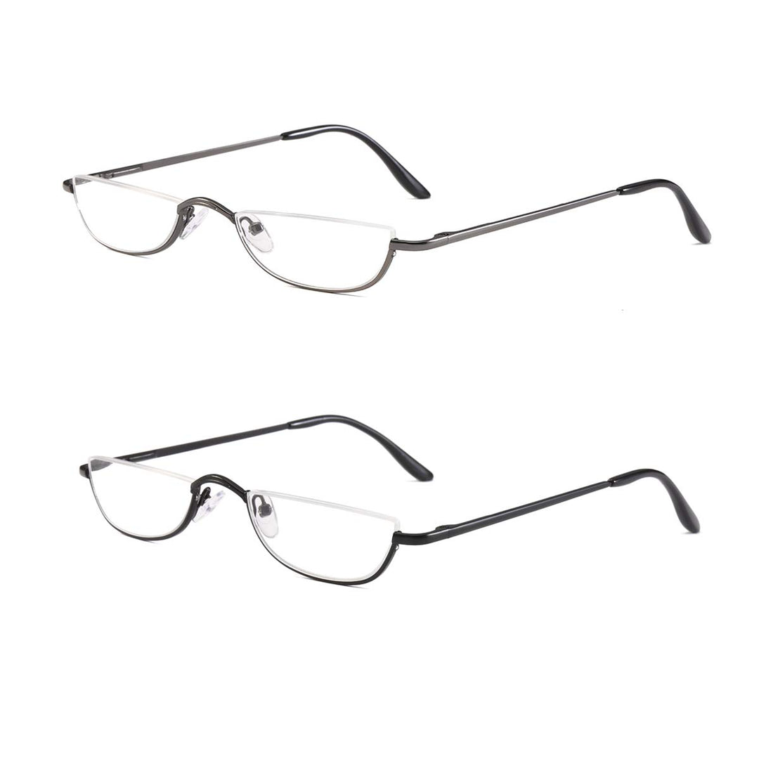 COVESATO Half Frame Reading Glasses, Half Metal Moon Re