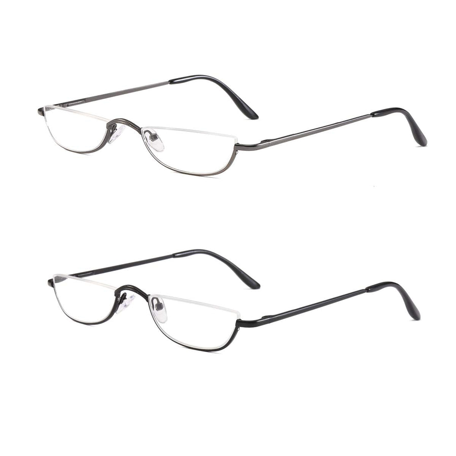 COVESATO Half Frame Reading Glasses, Half Metal Moon Re