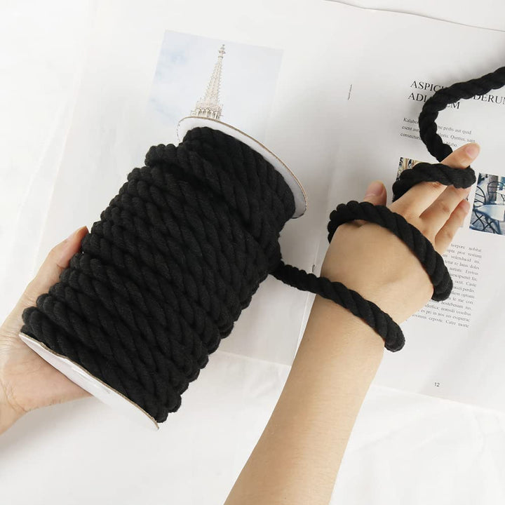 Tenn Well Black Macrame Cord 10mm, 50 Feet 3Ply Twisted