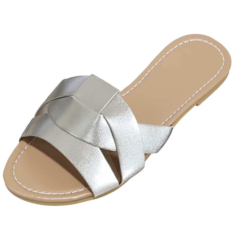 Women's Simple Flat Slides Sandals for Women Comfortable Slip On Summer Beach Sliders Casual Lady's Flat Sandals White US 9.5-10