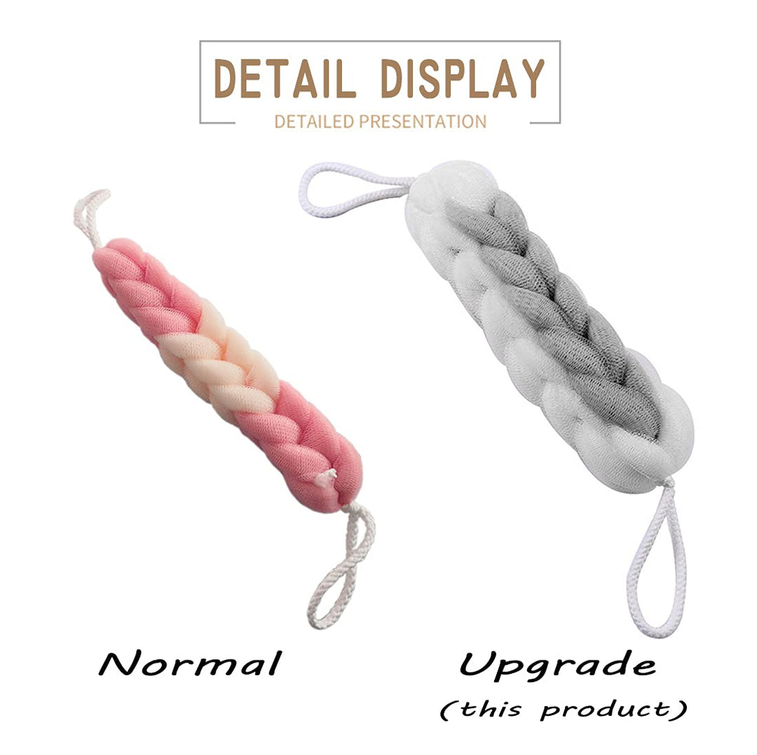 2 Packs Long Stretch Back Sponge with Rope Handles Back Scrubber Bath Shower Mesh Sponge Exfoliating Body Scrub Stretch Braided Loofah for Men and Women (Gray+Green)