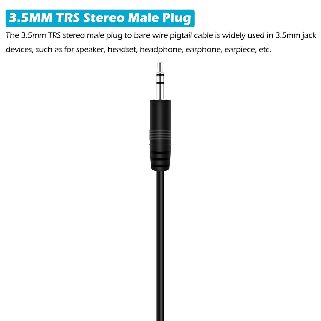 3 ft Replacement 3.5mm 1/8 Male Plug to Bare Wire Open End Pigtail TRS Stereo 3.5mm Jack Connector Adapter Audio Cable for Headphone Headset Earphone Cable Repair