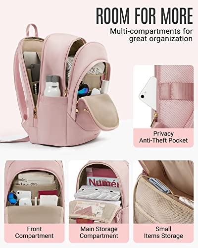Collge Laptop Backpack, 15.6 inch Laptop Travel Backpack for women, College Computer Bookbag Casual Bag for Work Travel College, Gifts for Women,Pink