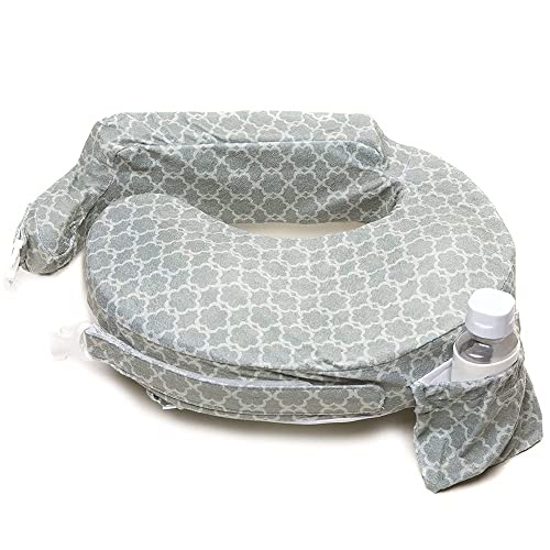 Nursing Pillow - Deluxe - Enhanced Comfort w/ Slipcover - Ergonomic Breastfeeding Pillow For Ultimate Support For Mom &amp; Baby - Adjustable Pillow W/ Handy Side Pocket, Flower Key Grey