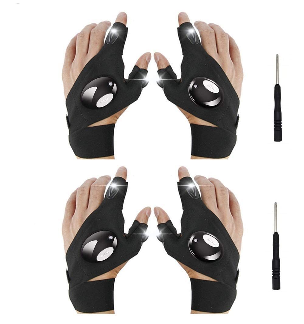 XIANGZHU 2 Pairs Flashlight LED Gloves, Fingerless LED 