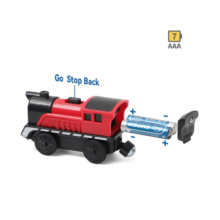 Battery Operated Cargo Train for Wooden Train Track Set Toys for Toddlers 3 4 5 Year Old Boys Kids Magnetic Couplings Construction site Fram Harbor Vehicle (Without Battery)