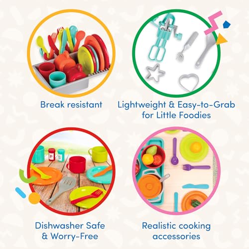 – Toy Kitchen Set – 71Pc Pretend Cooking Accessories – 4 Table Settings &amp; Cutlery – Dishwasher Safe &amp; Worry-Free – 2 Years + – Deluxe Kitchen Playset