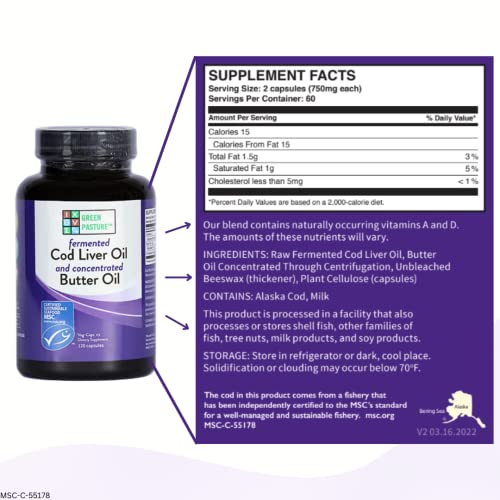 Fermented Cod Liver Oil Blend and Concentrated Butter Oil Blend - 120 Capsules