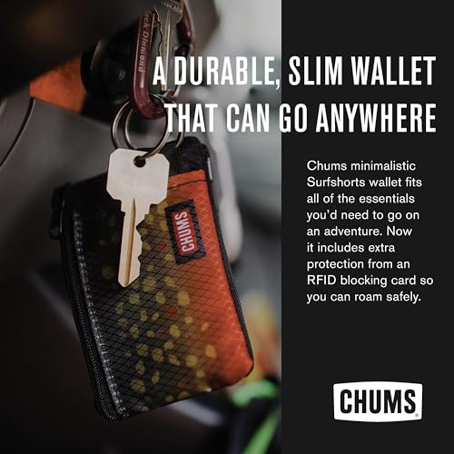 Surfshorts Wallet - Lightweight Zippered Minimalist Wallet with Clear ID Window - Water Resistant with Key Ring (Black/Blue),One-size,18401127