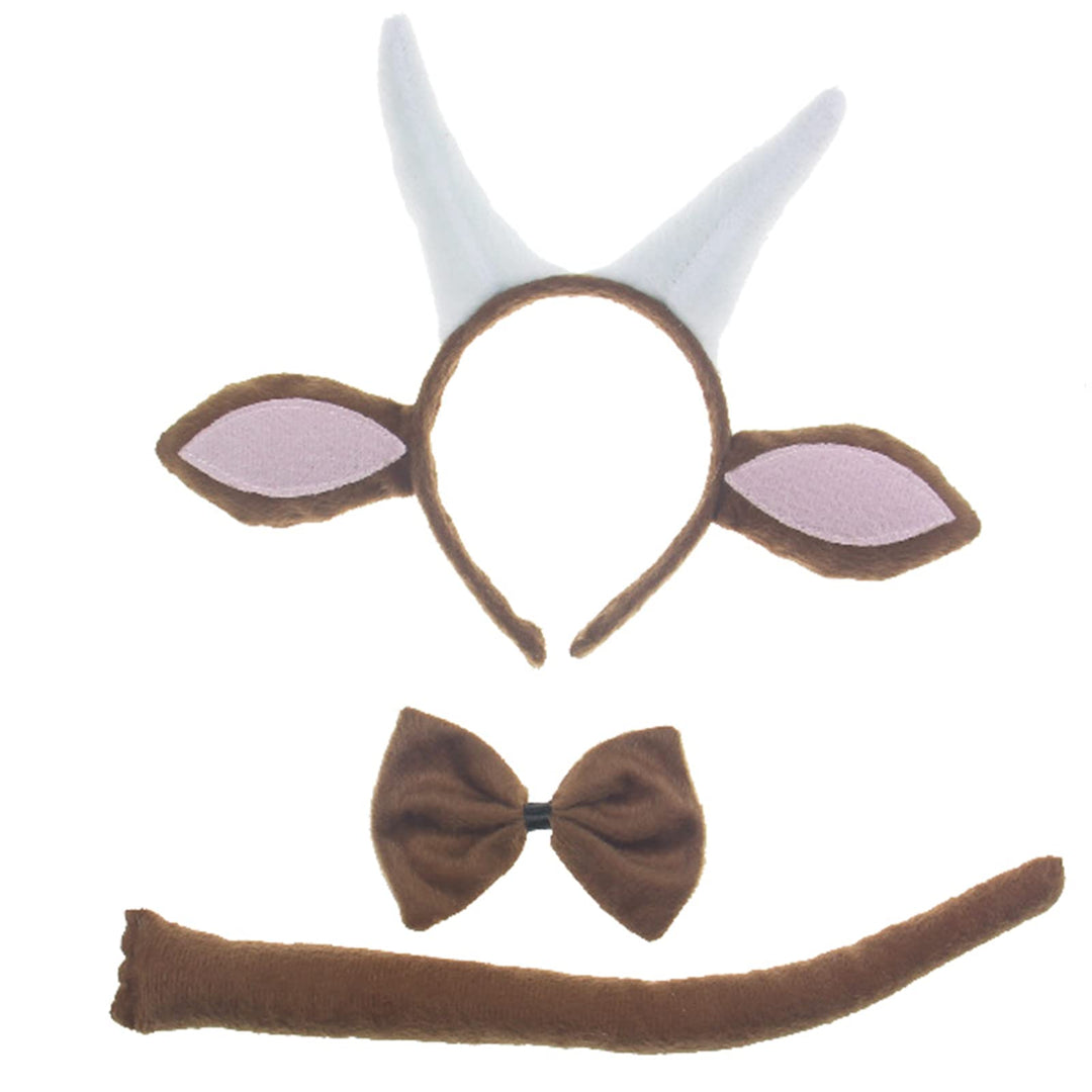 3 Pcs Halloween Goat Ears Headband Bow Tie Tail Plush Sheep Ram Antelope Horns Hair Hoops Bowtie Animal Headpiece Hairband Hair Bands Women Cosplay Costume Dress Up Christmas Birthday Party Accessory
