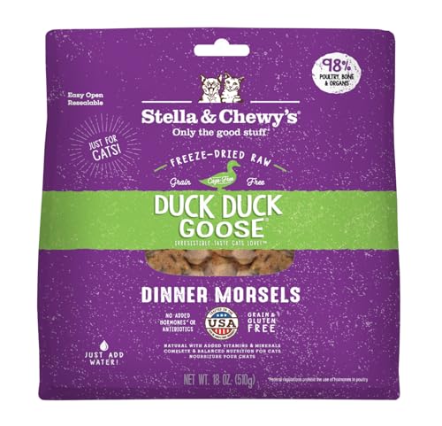 Stella &amp; Chewy&#39;s Freeze-Dried Raw Cat Dinner Morsels – Grain Free, Protein Rich Cat &amp; Kitten Food – Duck Duck Goose Recipe – 18 oz Bag