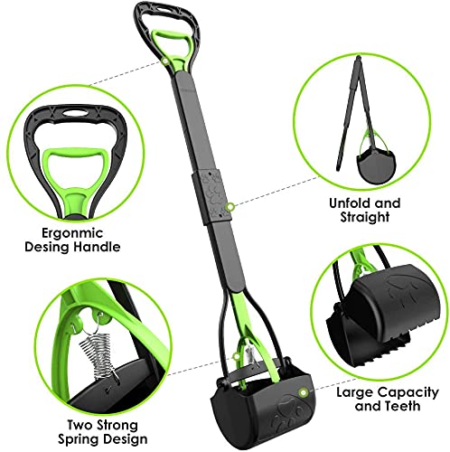 Pooper Scooper 28 Long Handle Portable Pet Poop Scooper for Large and Small Dogs,High Strength Material and Durable Spring,Great for Lawns, Grass, Dirt, Gravel